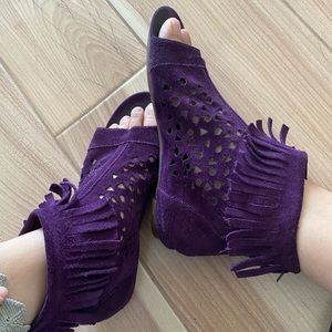 Purple Suede Moccasin Sandals